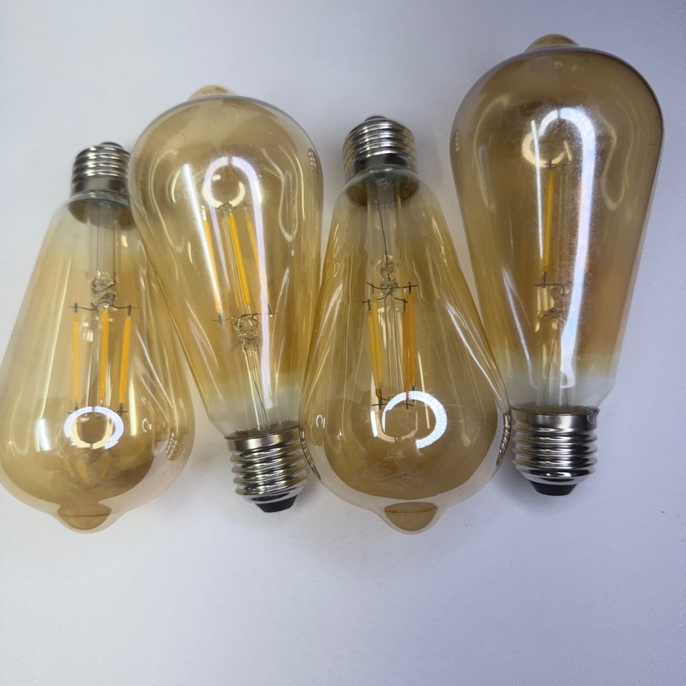 Glass LED Edison Light Bulbs 4 Pack Amber Tint EUC ST64 E26 Base
